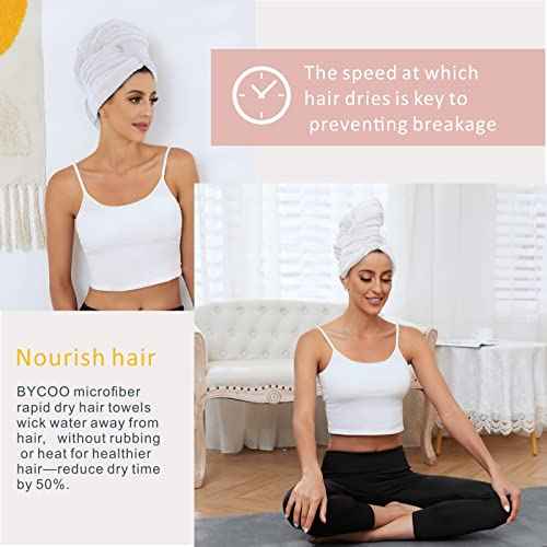 Large Microfiber Hair Towel Wrap for Women, Anti Frizz Drying Towel, Fast Dry Turban Wet Hair, Long, Thick, Curly Super Absorbent Soft Towels - White