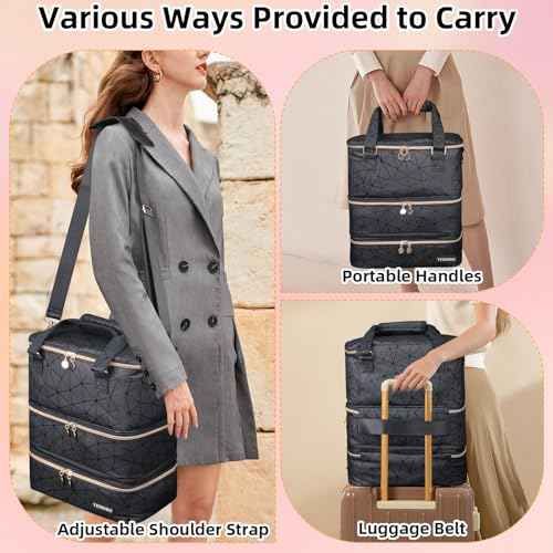 Nail Polish Organizer Hold 90 Bottles (15ml/0.5fl.Oz)& Nail Lamp, Three Layer Nail Supplies Organizer Case with Holder& Shoulder Strap, PU Leather Nail Kit Organizers and Storage Bag (Black)