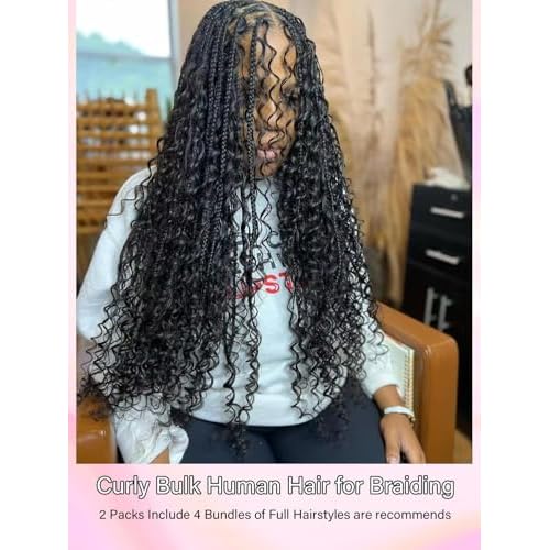 Human Braiding Hair 3 Bundle 150g Deep Wave Bulk Human Hair for Braiding No Weft 12A Brazilian Virgin Curly Human Hair Extensions for Boho Braids (Deep Wave-1B, 28/150g)