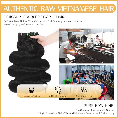 Raw Vietnamese Bundles Human Hair 18 Inch Body Wave Sew In Thick Bundles Unprocessed Raw Vietnamese 100% Real Virgin Human Hair Bundles Bodywave Quick Weave Single Bundle for Black Women