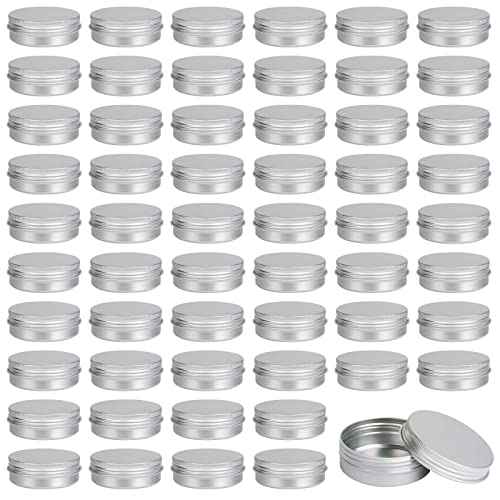 Moretoes 60 Pack Tins, 2Oz Metal Round Tins, Aluminum Tin Cans Containers with Screw Lid for Lotion Bars, Balms, Salve, Spices or Beard Balm
