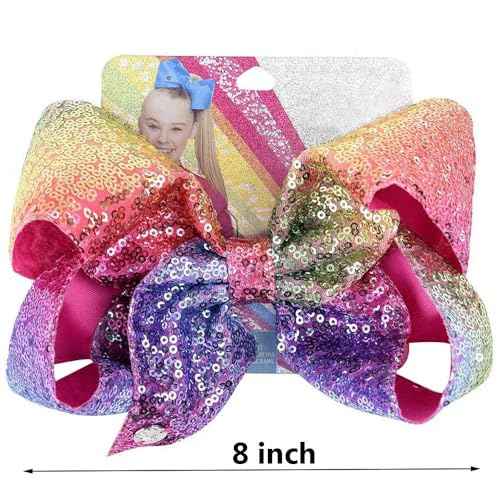 4Pcs/8 inch Glitter Sequin Bows for Girls Gift, Kalolary Large Hair Bows Alligator Clips Grosgrain Ribbon Hair Barrettes Accessories for Toddler Teens Girls Christmas Holiday Present