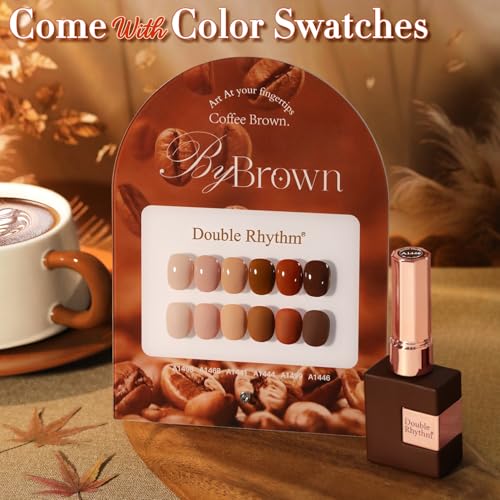 Double Rhythm 6 Pcs 15 ML Gel Polish Set Same Color Same Bottle Soak Off Gel Polish Kit Nail Art Manicure Salon DIY at Home for Women (Coffee Brown Nude Red Beige Pink-T6-5)