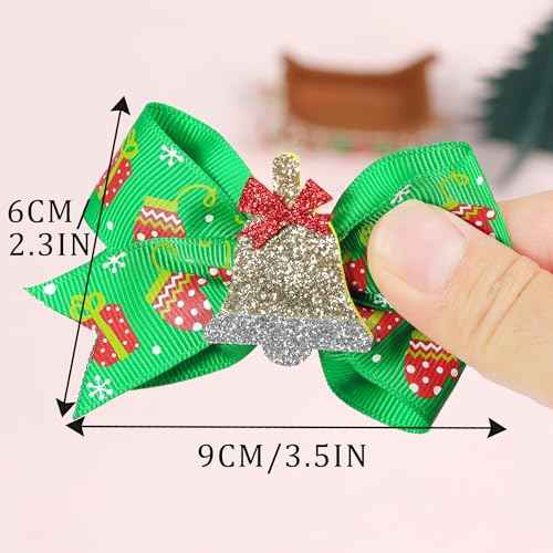 8Pcs Christmas Bow Clips Christmas Sequins Alligator Clips Hair Clips Bows Hair Barrettes, Include Santa, Christmas Tree and Cap, Hair Accessories for Girls Women