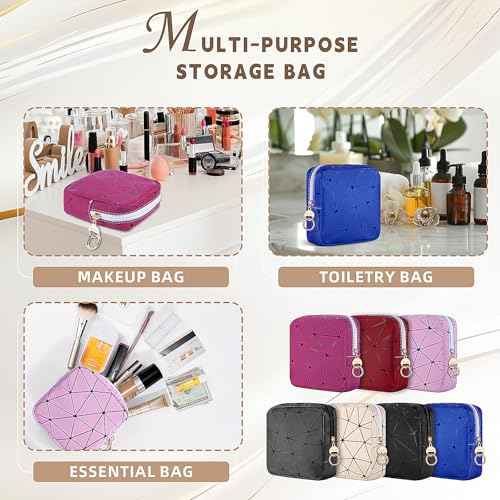 2 PCS Mini Makeup Bag for Purse, Small Cosmetic Bag Set for Women Girls, Small Travel Makeup Pouches for Purse (Black+Rose Red)