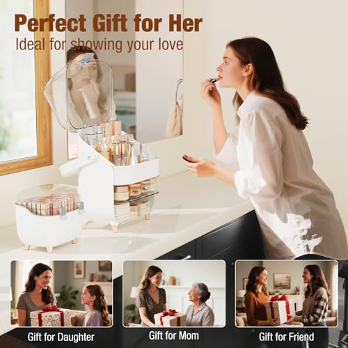 Makeup Organizer for Vanity, Skincare Organizer with Drawers, Storage Box with Handle, Cosmetic Display Cases for Dresser, Bathroom, Countertop, Christmas Gifts for Teen Girls (Silver)