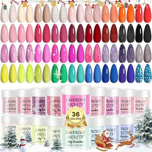 Lavender Violets 36 Colors Dip Powder Nail Kit Starter Quick Drying Dipping Powder Colors Set French Nail Nude Neon All Seasons for Home Salon M950