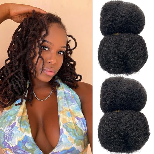 Tight Afro Kinky Human Hair for Dreadlocks,Ideal for Making Locs,Repair Extensions,Twist or Braids 2 Bundles/Package Natural Black #1B 20inch
