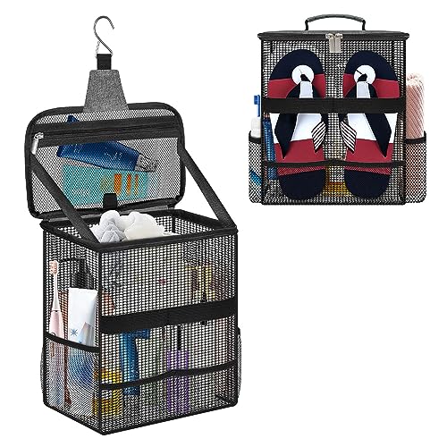 Boczif Shower Bag Mesh Caddy, Toiletry Bags for Travel, Bathroom, Gym, Camp Women Men, Shower Organizer Tote Bag for College Dorm Students Girls Boys, Portable Quick Dry and with Metal Hook
