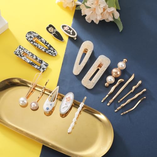 18 PCS Rose Pearl Fashion Hair Clips Set, Cute Acrylic Resin Hair Barrettes Pins, Fancy Hairpin Accessories Headwear Styling Tools, Gifts for Women Teens Decorative Wedding