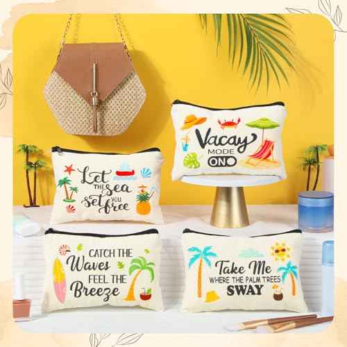 Kacctyen 16 Pcs Christmas Makeup Bag Gifts Bulk Cosmetic Bag with Zipper Santa Snowman Red and Green Travel Make up Pouch Portable Storage Pouch for Women Xmas Party Accessories(Summer)