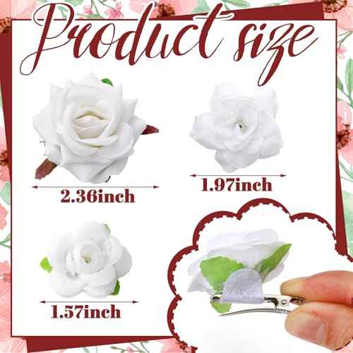 BBTO 21 Pieces Flower Hair Clips - Rose Hair Clips & Barrettes for Women - Flower Hair Accessories - Boho Bride Claw Clip Hairpin Brooch Pin Headpiece for Wedding (White, Large, Medium, Small)