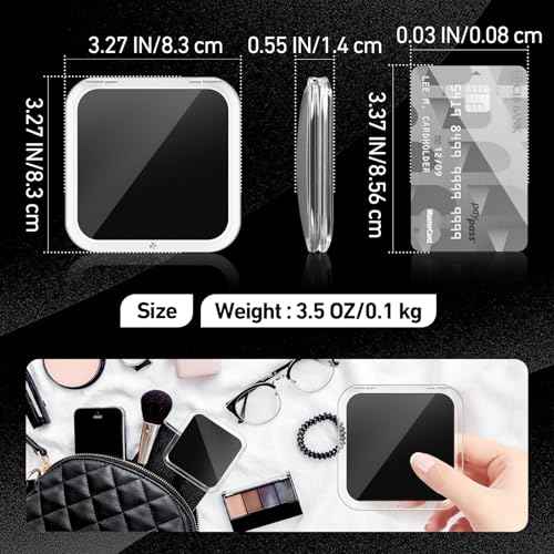 Compact Mirror, 30X Magnifying Mirror, Square Travel Makeup Mirror, 3.3x3.3 inch Small Pocket Mirror, Women's Magnetic Portable Mirrors with Precision Tweezers, Black