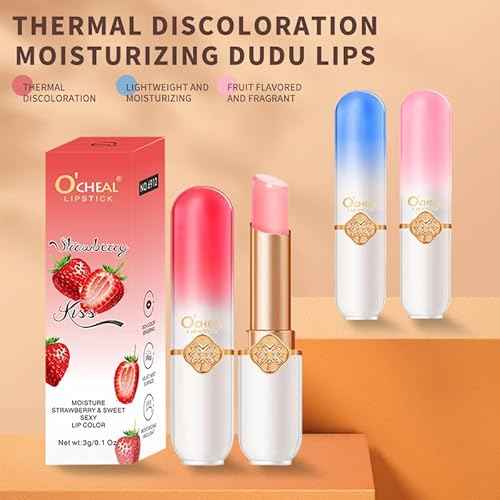 O'CHEAL Color Fruit Lipstick Peach Temperature Changing Lip balm Moisturizing Waterproof Long Lasting Moisturizes Lip Balm