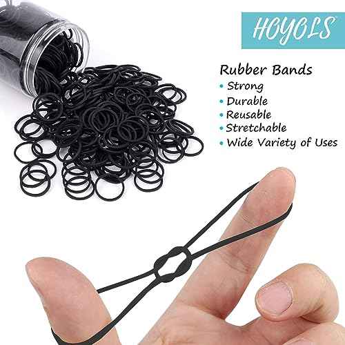 HOYOLS 3/4¡± Inches Black Hair Rubber Bands for Hair Ties Small Mini Elastics Bands Large Braiding Ponytail Holders for Baby Toddler Girls Kids No Damage 600pcs (M) Latex-Free