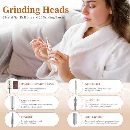 Electric Nail Drill - Cordless Nail Drill with 11 Drill Bits - Electric Nail File for Acrylic Gel Dip Powder Nails, Nail Filer Electric for Manicure Pedicure Polishing Shape (White)