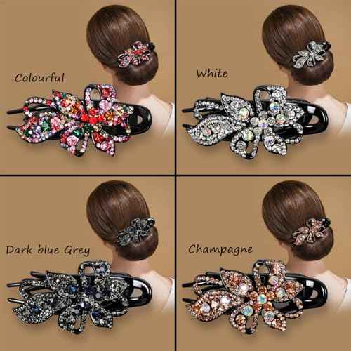 Yusier 4pcs Sparkling Rhinestone Duckbill Clips Decorative Hair Clips for Fine Hair Bling Crystal Prom Barrettes Diamond Hair Clips with Flower Hair Accessory (Floral)