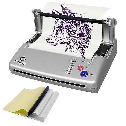 LifeBasis Tattoo Stencil Transfer Machine Professional Thermal Stencil Printer for Men and Women with 20pcs Tattoo Stencil Transfer Paper Silver