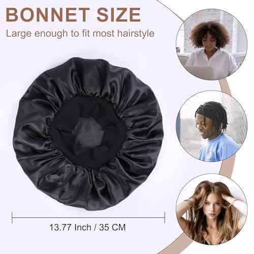 MoHern 2PCS Bonnets for Men, Double Layer Satin Hair Bonnet for Sleeping, Reversible Night Cap, for Curly Hair, Satin Bonnet for Black Men and Women (Black)