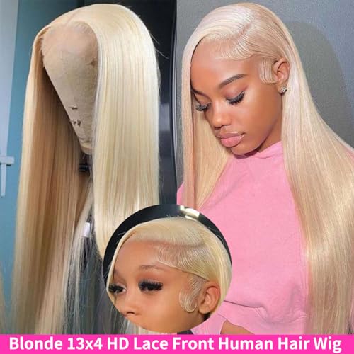 GZX 613 Lace Front Wig Human Hair 13X4 HD Transparent Straight Lace Front Wigs human hair 180% Density Pre Plucked with Baby Hair Blonde Glueless Wigs(20 Inch)