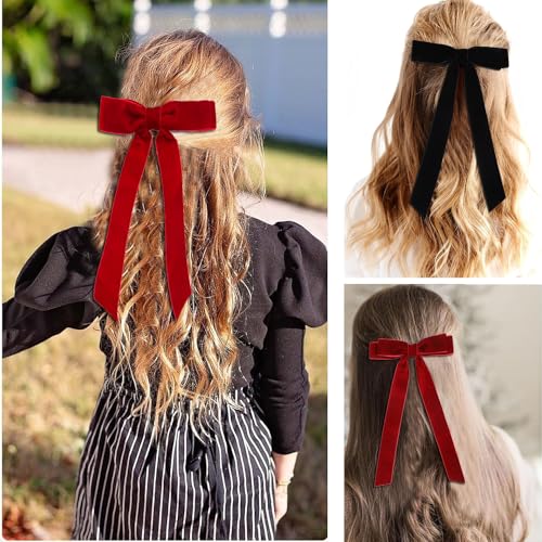 Large Red Velvet Hair Bows For Girls,2 PCS 5 Inch Bows Hair Alligator Clips Accessories for Women Girls Toddlers Kids