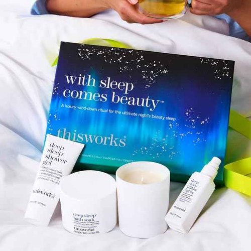 THISWORKS With Sleep Comes Beauty Gift Set: Deep Sleep Pillow Spray, Shower Gel, Deep Sleep Body Cocoon Body Lotion and Scented Candle with Essential Oils ($122 VALUE)
