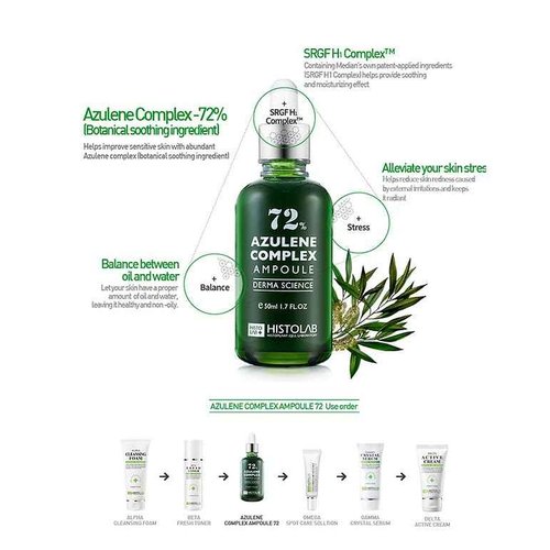 72% Azulene Complex Korean Beauty Facial Serum – Soothing & Sebum Control Ampoule for Acne & Oily Skin – Reduces Redness, Swelling & Irritations – Infused with Tea Tree Oil