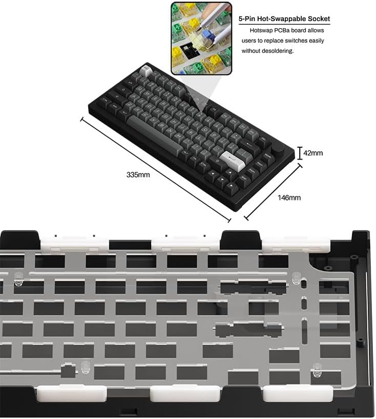 Akko 5075B Plus Mechanical Keyboard 75% Percent RGB Hot-swappable Creamy Keyboard with Knob, Black & Silver Theme with PBT Double Shot ASA Profile Keycaps V3 Creamy Yellow Pro Switch