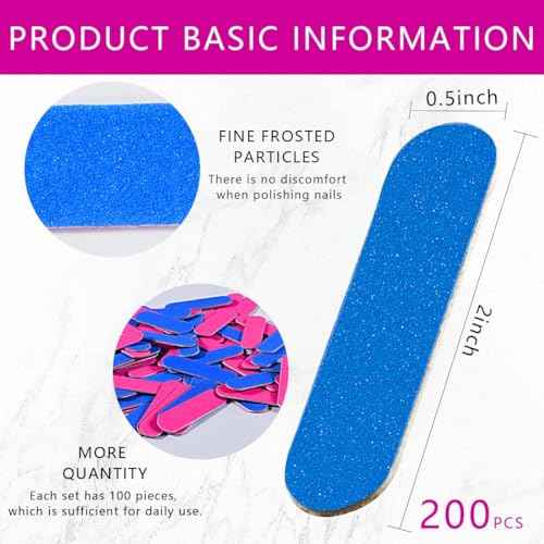 Mini Nail Files Bulk, 200 Pcs Disposable Double Sided Emery Boards Travel Size for Men, Women, Kids (2 Inch)