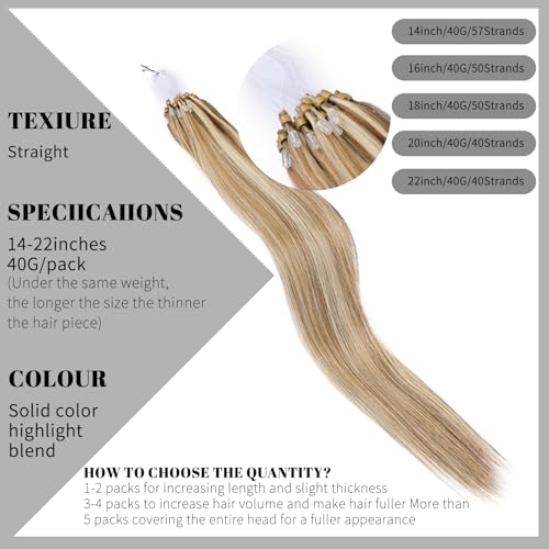 Microlink Hair Extensions Human Hair Microbead 100% Remy Hair #60/7 Chocolate Brown Mix Caramel Blonde 22inch 40G MicroLoop Extensions Real Human Hair Blonde Natural Look & Salon Quality