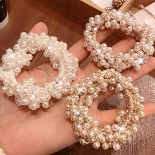 Unicra Pearl Hair Scrunchies Decorative Hair Ties Ponytail Holder Hair Accessories for Women Pack of 3