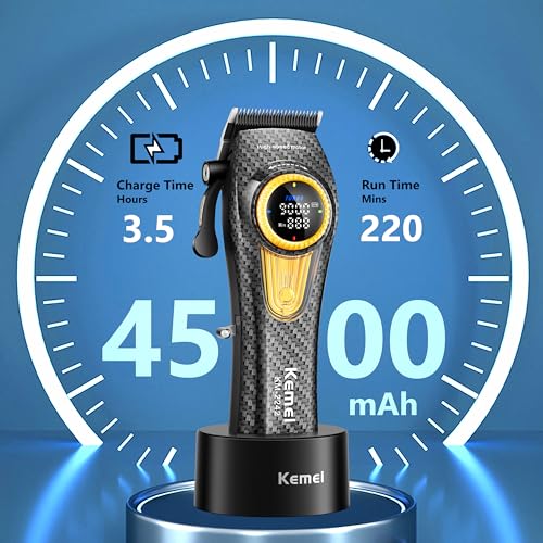 KEMEI 2242 Professional Hair Clippers for Men, Cordless Barber Clipper with LED Display & Charging Base, Hair Cutting Tools, 9000 RPM Super Torque Motor, Black