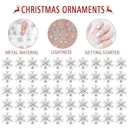 50PCS Silver Snowflakes Charms for Nails - 3D Metal Snowflakes Nail Art Accessories for Winter Christmas Decoration