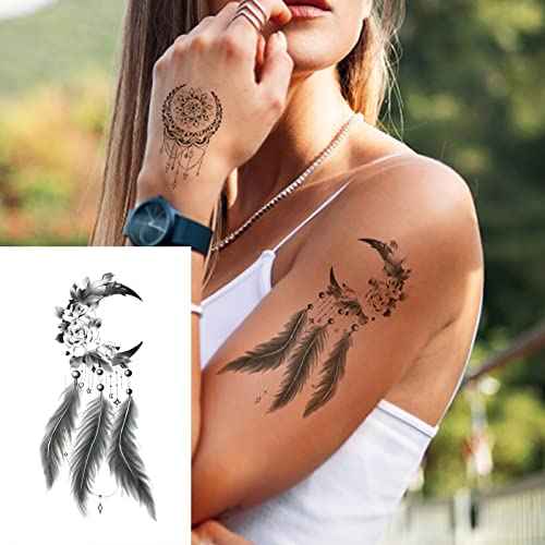 32Sheets Women Temporary Tattoo Sticker,Henna Feather Mandala Datura Flowers Temp Tattoos For Women