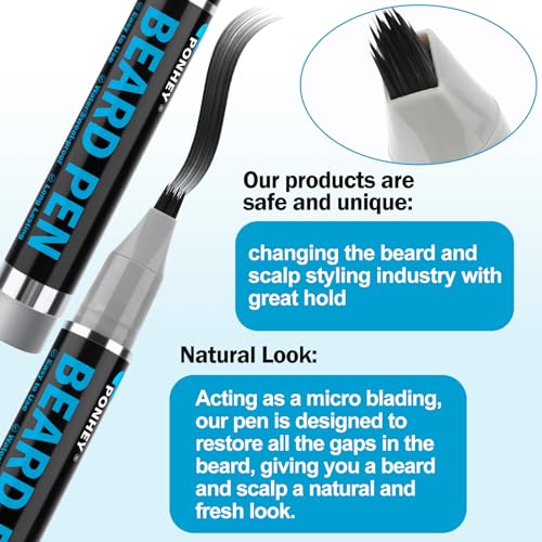 5PCS Beard Pen Filler for Men, Waterproof & Sweat Proof Long-Lasting Beard Pen Kit for Eyebrow Hairline Moustach #Black