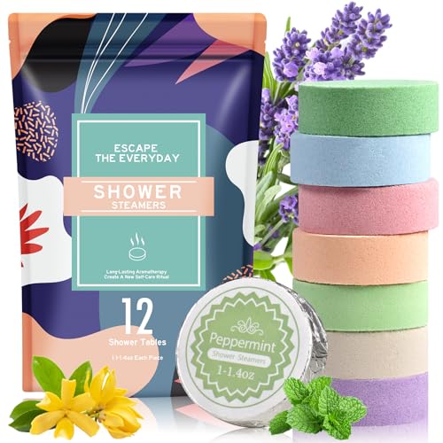 Shower Steamers Aromatherapy-12pcs Essential Oil Shower Bombs, Self Care Christmas Gifts Stocking Stuffers for Women, Relaxation Gifts for Women and Men (Blue)