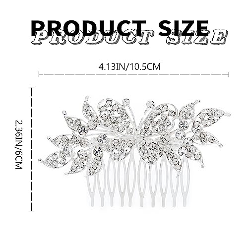 Foyte Crystal Wedding Hair Comb Rhinestone Bride headpiece Silver Butterfly hair piece Leaf Side Hair Combs for Women and Brides