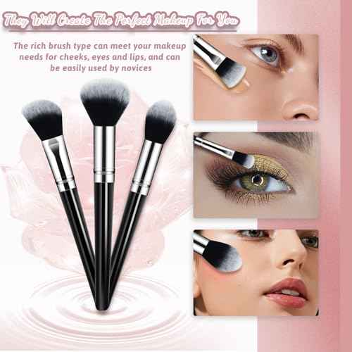 Makeup Brush Set, Premium Synthetic 14 Pcs Makeup Brushes, Travel Makeup Brush Set for Foundation, Concealer, Blush and Eyeshadow Brush(Black)