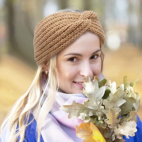 Casoty 4 Pcs Crochet Turban Headband Knitted Knotted Headbands Winter Braided Headbands Cold Weather Warms the Headband Ear Warmer Headband for Women