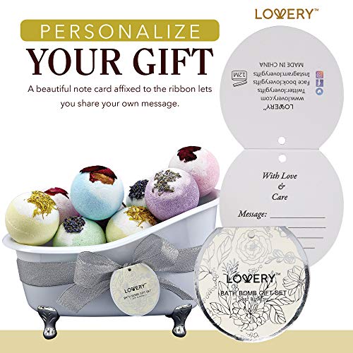 Bath Bomb Self Care Gifts for Women, White Elephant Gifts for Adults,10 Oversized Two Tone Bath Fizzies with Shea & Coco Butter Dry Flower Petals, Rich, Spa Bath Set in Cute Tub