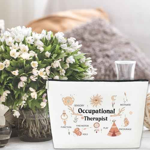 JioJio Chan Funny Occupational Therapy Worker Gift, Occupational Therapist Makeup Bag, Gifts for Women Coworkers Friends, OT Month PT PTA OT Travel Toiletry PU Leather Bag
