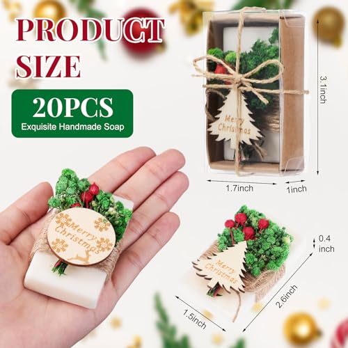 20 Pack Christmas Mini Soap Favors Bulk Handmade Christmas Scented Soap Wedding Party Favors Gifts Baby Shower Bridal Shower Gifts for Guests(1.7 x 3.15 Inch,Rectangle)