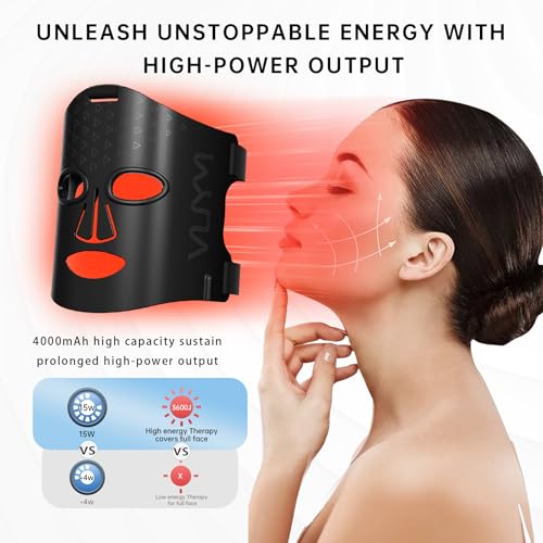 VYM Infrared Light Therapy Mask: High Power for Glowing Skin Ultra-Thin, Rechargeable Luxury - Black Bag