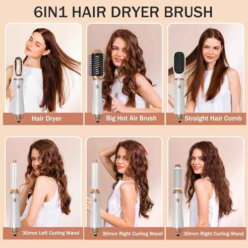 6 in 1 Blow Dryer Brush, Detachable Hair Dryer Brush Air Curler Air Styler Wrap, Curly Twist Hot Curling Iron, Blow Dryer Hot Styler Negative Ion, Travel Hair Styling Tool