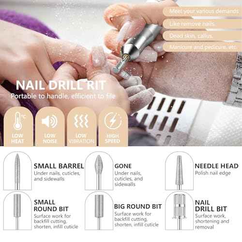 Professional Nail Drill Electric File, GEEZO 55000RPM Portable Cordless Nail Drill Machine with Bits, Rechargeable E File for Acrylic & Gel Nails, Manicure & Pedicure Tech Tool for Home Salon (White)