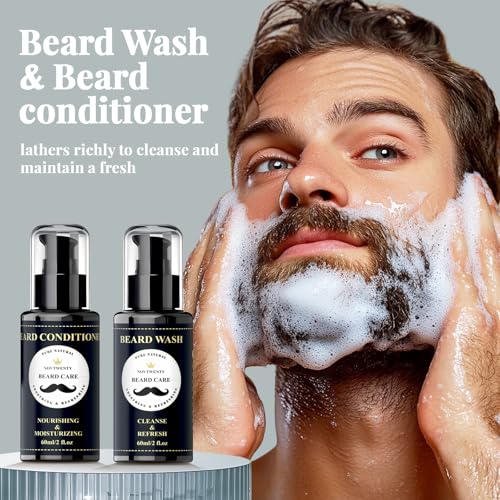 Beard Growth Kit - 7 Pcs Beard Care Kit for Men, Includes Beard Wash, Beard Oil&Growth Oil, Beard Conditioner, Beard Balm, Beard Comb, Gift Box Set for Boyfriend Husband Fathers, Navy