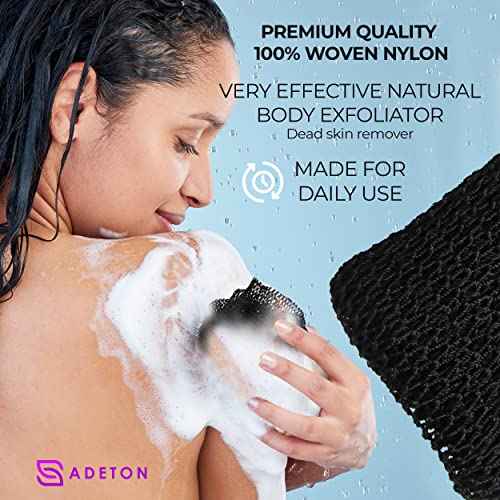 Adeton African Net Sponge, Authentic, with Knots, Exfoliating Bath Wash Cloth, Real Sapo, Black Owned, Long Sponge, Body Exfoliator, Shower Accessories, Back Foot Scalp Scrub Dead Skin Remover (Black)
