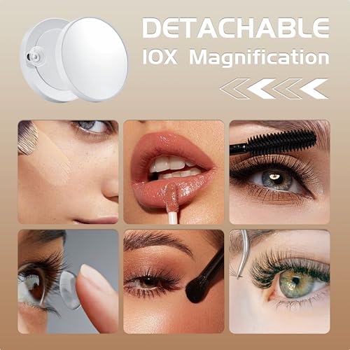 Generic Vanity Mirror with Lights, 9 Dimmable Bulbs, 3 Color Lighting Modes, Detachable 10x Magnification, Touch Control, Tabletop Mount, 3"L x 2"W, White