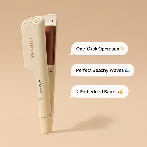 VODANA Professional Triple Flow Ceramic Hair Waver - Easy Beach Waves with Embedded Double Barrel Wave Iron. Experience Instant Heat, Long-Lasting Performance, and Quick Heat Up. (1.25 inch, Brown)