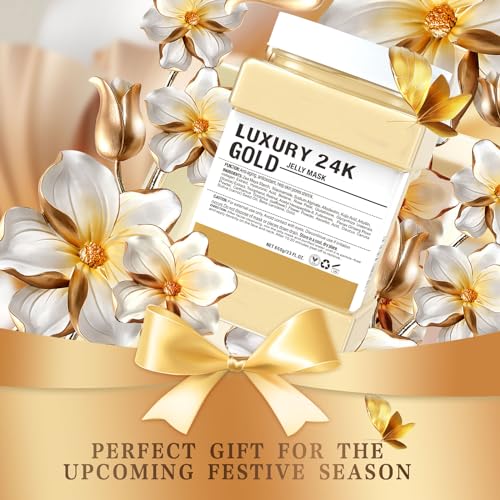 Jelly Mask Powder for Facials,24K Gold Anti-Aging & Firming Jelly Face Mask Hydrating Brighten Professional Peel Off Hydro Face Mask Powder DIY Spa Salon 23 Fl Oz Jar